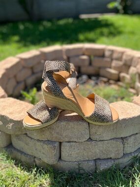 J. Crew Leopard Calf Hair Espadrille Wedge Sandals Size 9